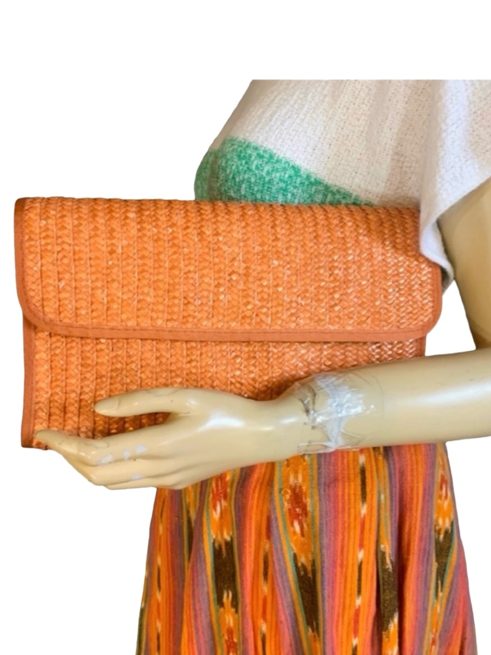 VINTAGE 1980'S ORANGE STRAW BAG/CLUTCH